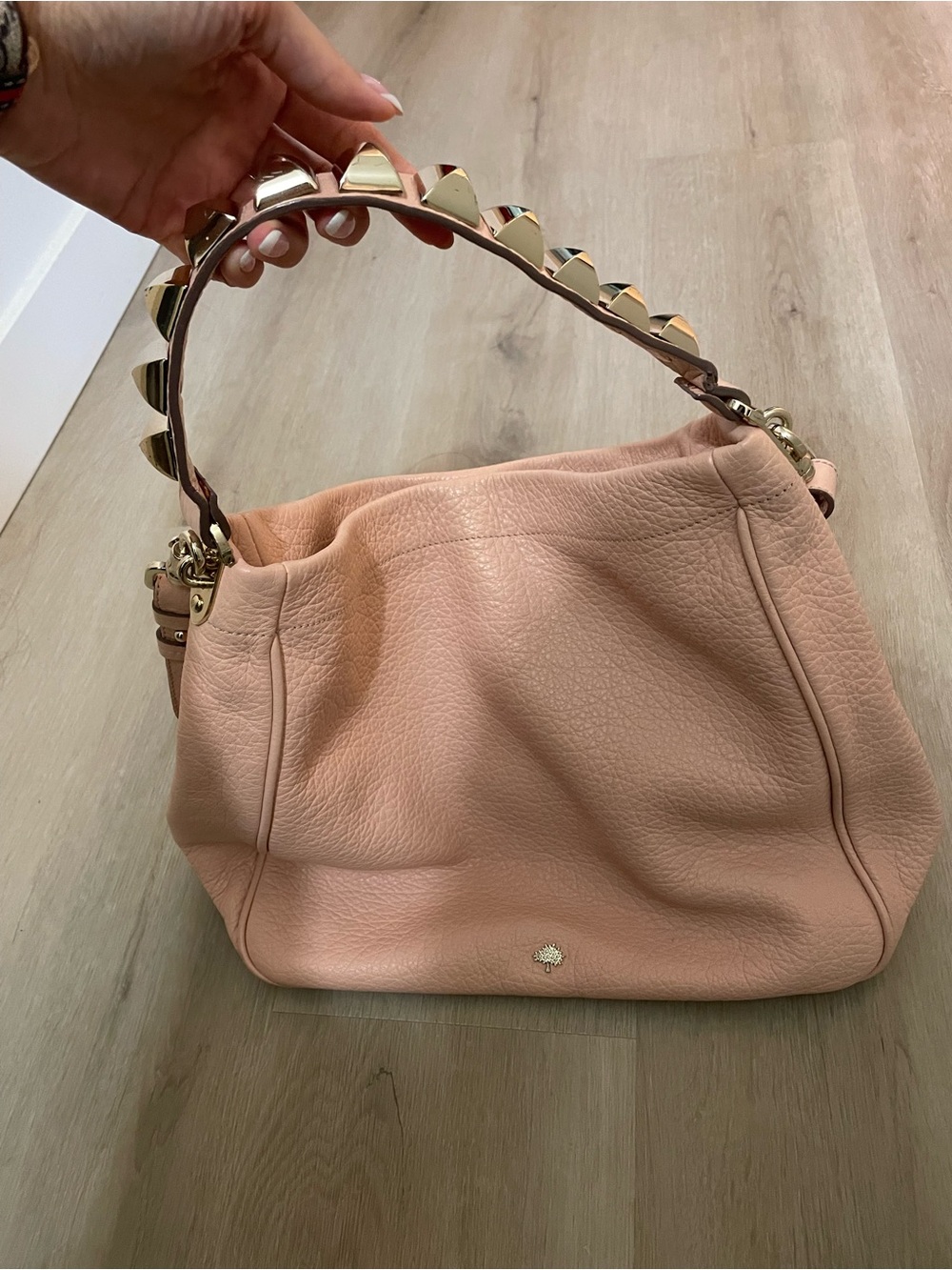 Mulberry Pink Pebbled Leather Shoulder Bag with Gold Stud Handle